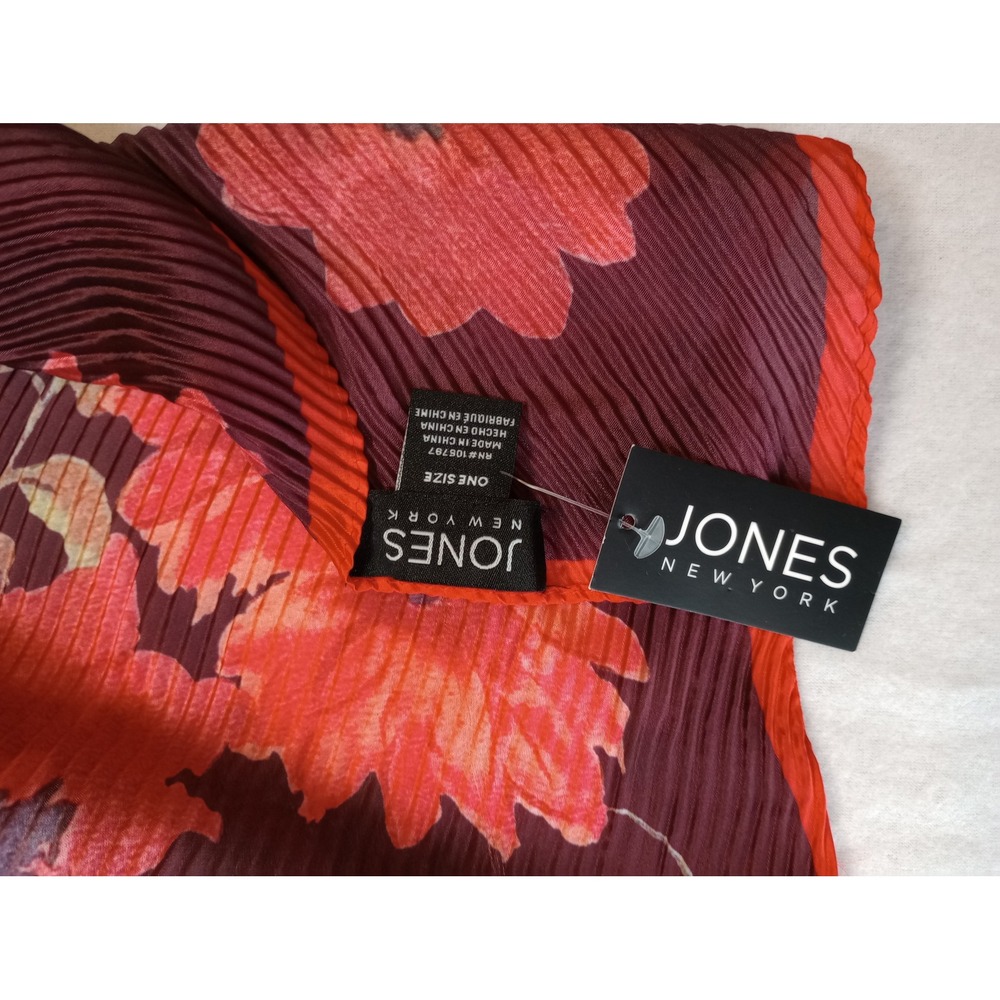 Jones New York Scarf Womens Burgundy Red Floral Pleated Lightweight Wrap Scraf - Picture 3 of 5